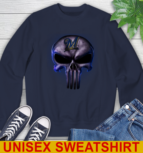 Milwaukee Brewers MLB Baseball Punisher Skull Sports Sweatshirt 3 Milwaukee Brewers MLB Baseball Punisher Skull Sports Sweatshirt - Image 3