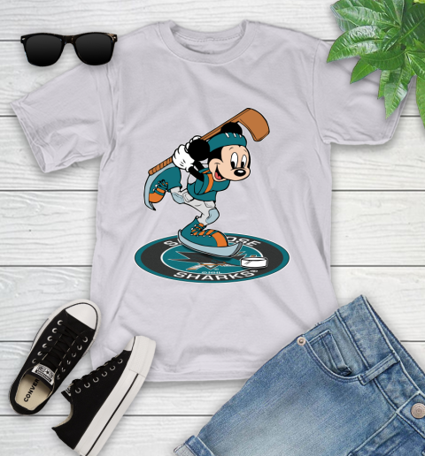 NHL Hockey San Jose Sharks Cheerful Mickey Disney Shirt Youth T-Shirt 4