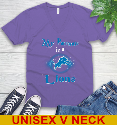 NFL Football Harry Potter My Patronus Is A Detroit Lions V-Neck T-Shirt - Image 9