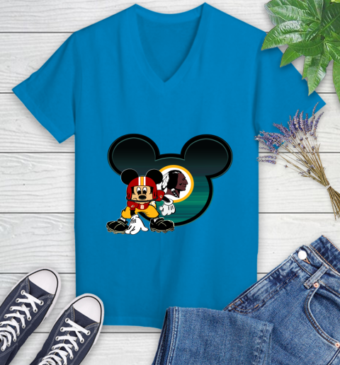 NFL Washington Redskins Mickey Mouse Disney Football T Shirt Women's V-Neck T-Shirt 7