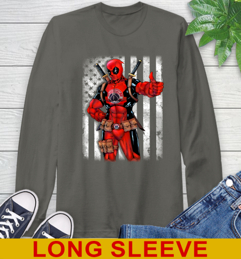 NBA Basketball Washington Wizards Deadpool American Flag Shirt Long Sleeve T-Shirt 10
