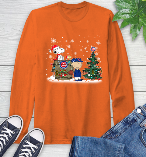 MLB Chicago Cubs Snoopy Charlie Brown Christmas Baseball Commissioner's Trophy Long Sleeve T-Shirt 4