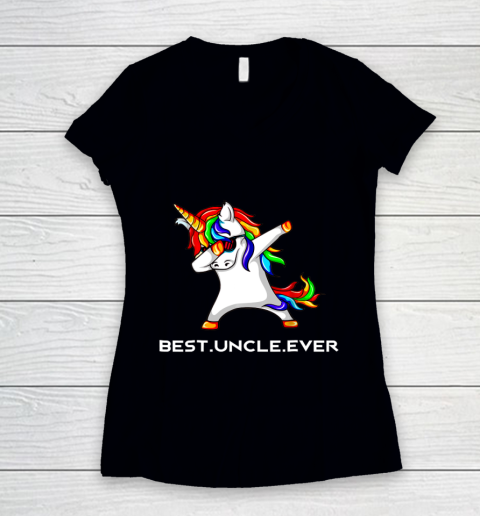Funny Best Uncle Ever Dabbing Unicorn Women's V-Neck T-Shirt