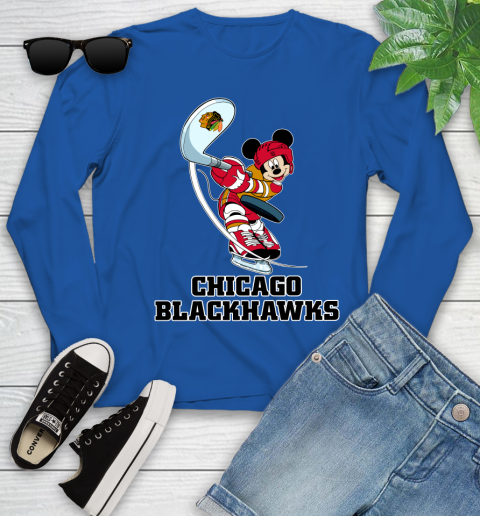 NHL Hockey Chicago Blackhawks Cheerful Mickey Mouse Shirt Youth Long Sleeve 10