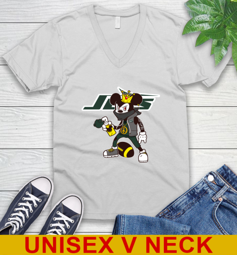 New York Jets NFL Football Mickey Peace Sign Sports V-Neck T-Shirt
