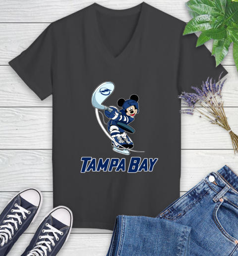 NHL Hockey Tampa Bay Lightning Cheerful Mickey Mouse Shirt Women's V-Neck T-Shirt 7