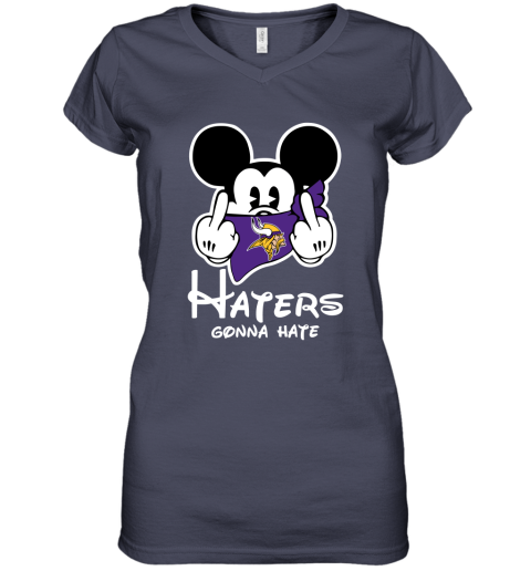NFL Minnesota Vikings Haters Gonna Hate Mickey Mouse Disney Football T Shirt K6x5Wq0PVZz women v neck t shirt 39 95 151514 front heather navy
