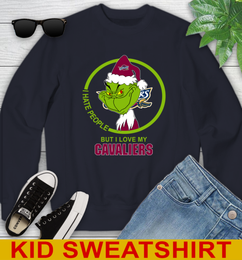Cleveland Cavaliers NBA Christmas Grinch I Hate People But I Love My Favorite Basketball Team Youth Sweatshirt 3