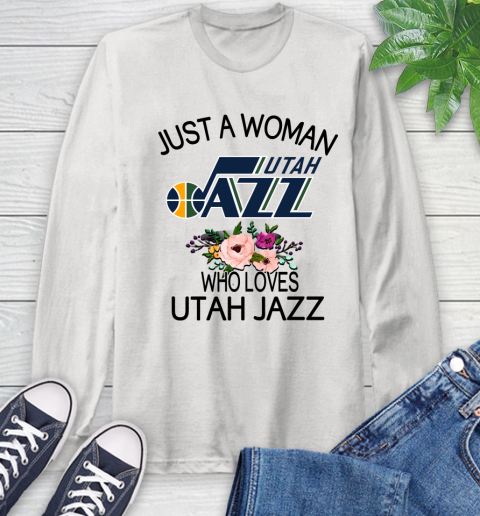 NBA Just A Woman Who Loves Utah Jazz Basketball Sports Long Sleeve T-Shirt
