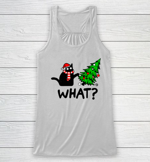 Funny Black Cat Gift Pushing Christmas Tree Over Cat What Racerback Tank