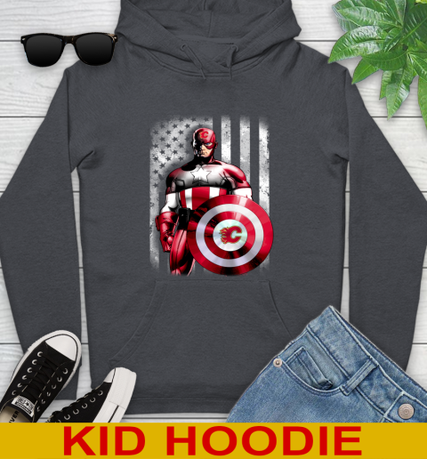 Calgary Flames NHL Hockey Captain America Marvel Avengers American Flag Shirt Youth Hoodie 9