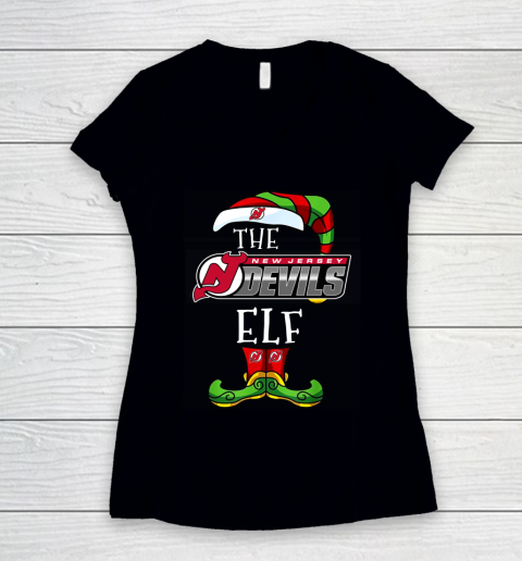 New Jersey Devils Christmas ELF Funny NHL Women's V-Neck T-Shirt