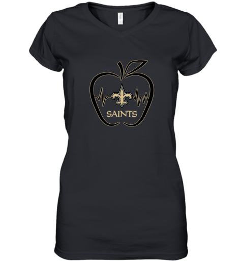 Apple Heartbeat Teacher Symbol New Orleans Saints Women's V-Neck T-Shirt