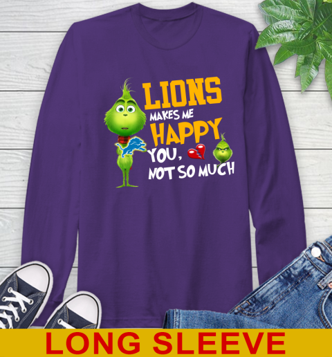 NFL Detroit Lions Makes Me Happy You Not So Much Grinch Football Sports Long Sleeve T-Shirt 5
