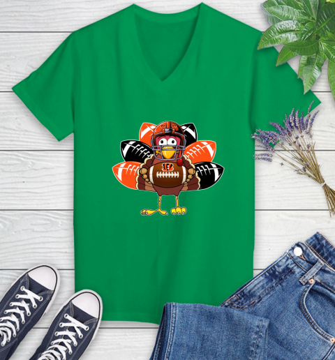 Cincinnati Bengals Turkey Thanksgiving Day Women's V-Neck T-Shirt 5