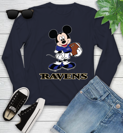 NFL Football Baltimore Ravens Cheerful Mickey Mouse Shirt Youth Long Sleeve 3