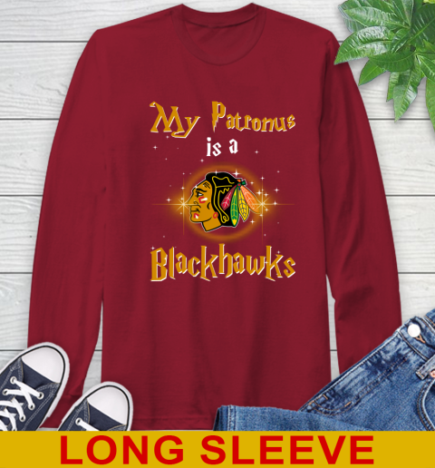 NHL Hockey Harry Potter My Patronus Is A Chicago Blackhawks Long Sleeve T-Shirt 9