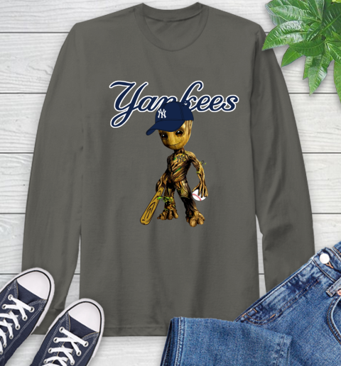 MLB New York Yankees Groot Guardians Of The Galaxy Baseball Long Sleeve T-Shirt 8