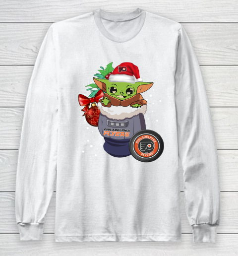 Philadelphia Flyers Christmas Baby Yoda Star Wars Funny Happy NHL Long Sleeve T-Shirt 2