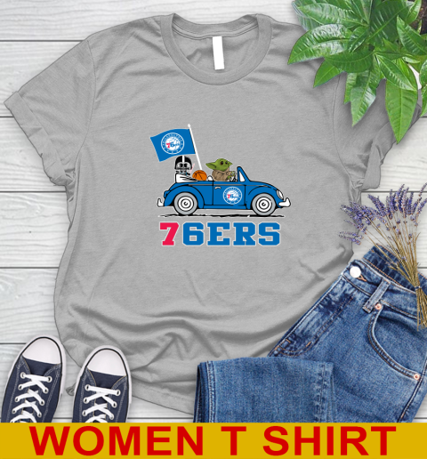 NBA Basketball Philadelphia 76ers Darth Vader Baby Yoda Driving Star Wars Shirt Women's T-Shirt 5