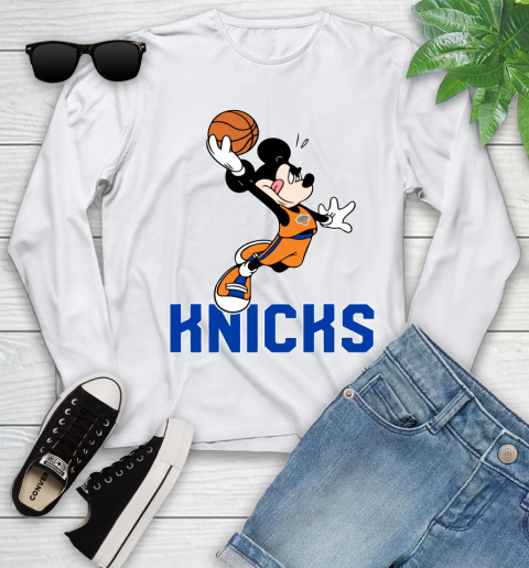 NBA Basketball New York Knicks Cheerful Mickey Mouse Shirt Youth Long Sleeve 2