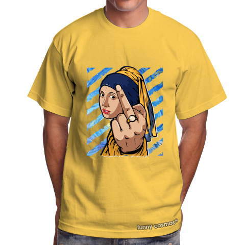 Girl with a Pearl Earring Middle Finger Funny T Shirt To Matching White Yellow Blue Shirts Jördan 2 Funny T Shirts