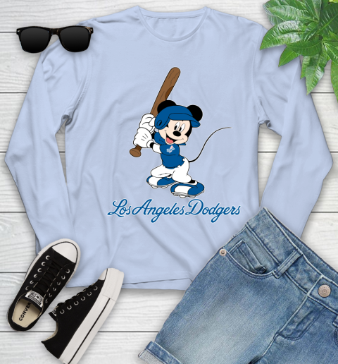 MLB Baseball Los Angeles Dodgers Cheerful Mickey Mouse Shirt Youth Long Sleeve 9