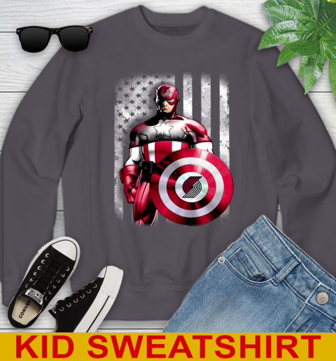 Portland Trail Blazers NBA Basketball Captain America Marvel Avengers American Flag Shirt Youth Sweatshirt 5