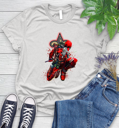 NFL Deadpool Marvel Comics Sports Football New Orleans Saints Women's T-Shirt