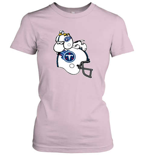 Snoopy And Woodstock Resting On Tennessee Titans Helmet spz6 snoopy and woodstock resting on tennessee titans helmet ladies t shirt 20 front light pink
