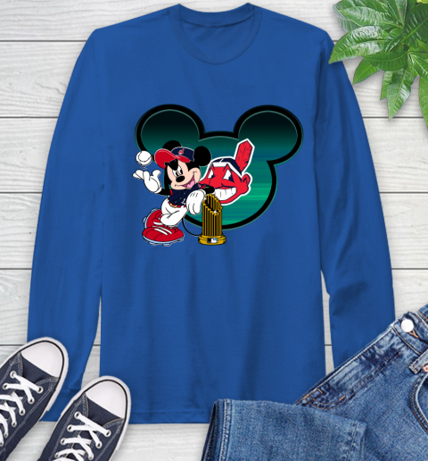 MLB Cleveland Indians The Commissioner's Trophy Mickey Mouse Disney Long Sleeve T-Shirt 9