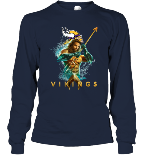 NFL Minnesota Vikings Aquaman DC Football Sports w4uC9ls65A4 long sleeve tee 14 95 151514 front navy