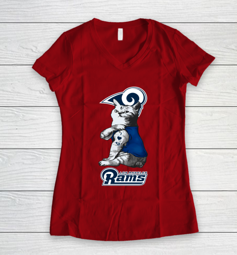 NFL Football My Cat Loves Los Angeles Rams Women's V-Neck T-Shirt 8