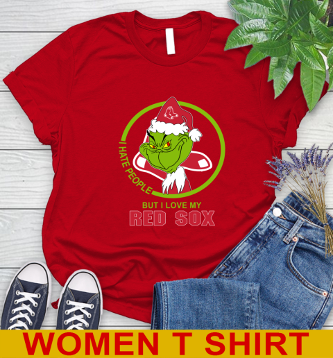 Boston Red Sox MLB Christmas Grinch I Hate People But I Love My Favorite Baseball Team Women's T-Shirt 10