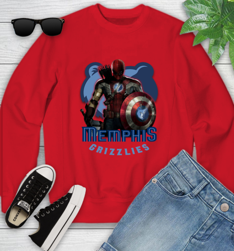 Memphis Grizzlies NBA Basketball Captain America Thor Spider Man Hawkeye Avengers Youth Sweatshirt 9