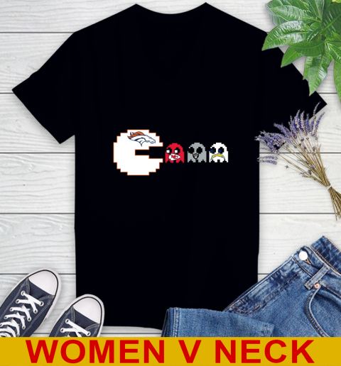 Denver Broncos NFL Football Pac Man Champion Women's V-Neck T-Shirt 2