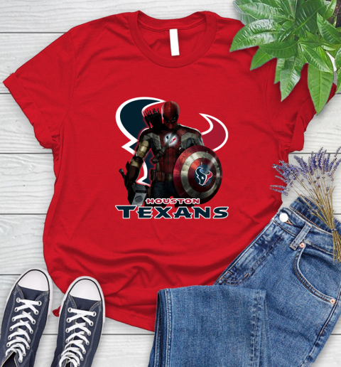 NFL Captain America Thor Spider Man Hawkeye Avengers Endgame Football Houston Texans Women's T-Shirt 9