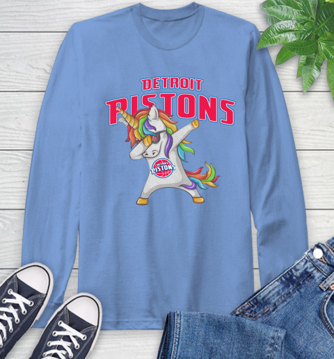 Detroit Pistons NBA Basketball Funny Unicorn Dabbing Sports Long Sleeve T-Shirt 11