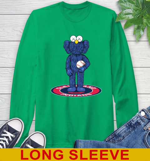 MLB Baseball Cleveland Indians Kaws Bff Blue Figure Shirt Long Sleeve T-Shirt 7