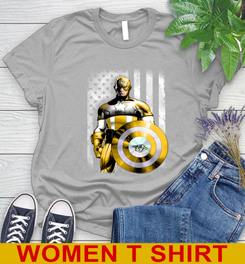 Nashville Predators NHL Hockey Captain America Marvel Avengers American Flag Shirt Women's T-Shirt 5