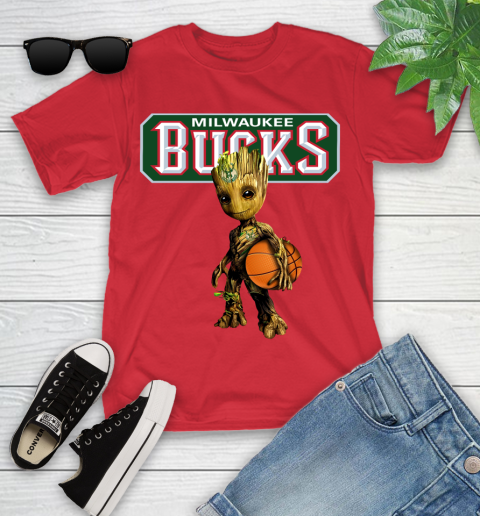 Milwaukee Bucks NBA Basketball Groot Marvel Guardians Of The Galaxy Youth T-Shirt 10