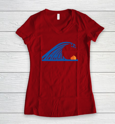 Blue Wave For Kamala Harris Trump Funny Women's V-Neck T-Shirt 5