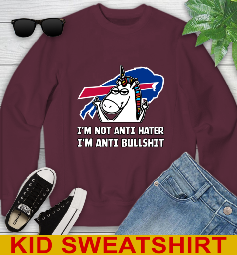 Buffalo Bills NFL Football Unicorn I'm Not Anti Hater I'm Anti Bullshit Youth Sweatshirt 5