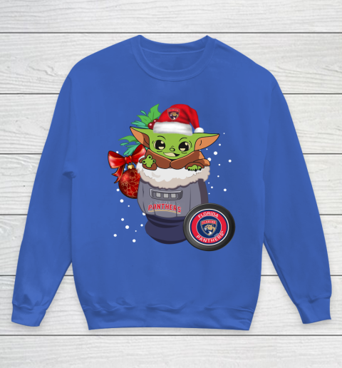 Florida Panthers Christmas Baby Yoda Star Wars Funny Happy NHL Youth Sweatshirt 8