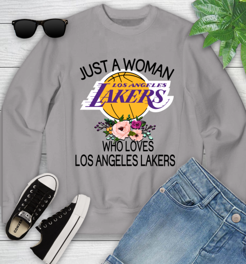NBA Just A Woman Who Loves Los Angeles Lakers Basketball Sports Youth Sweatshirt 2