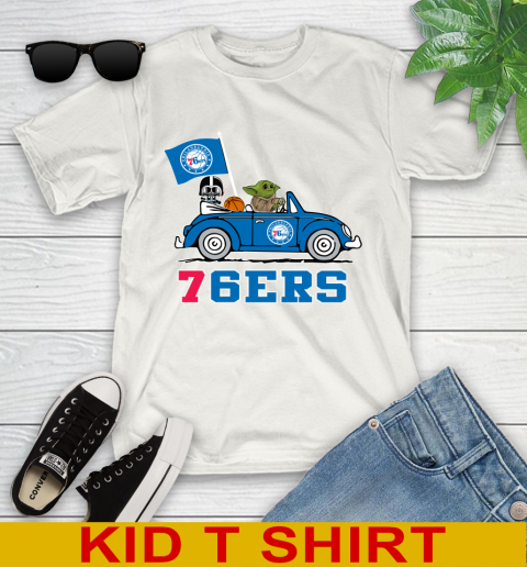 NBA Basketball Philadelphia 76ers Darth Vader Baby Yoda Driving Star Wars Shirt Youth T-Shirt