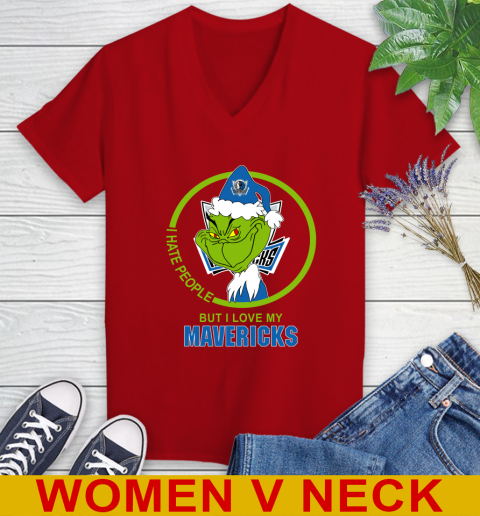 Dallas Mavericks NBA Christmas Grinch I Hate People But I Love My Favorite Basketball Team Women's V-Neck T-Shirt 12