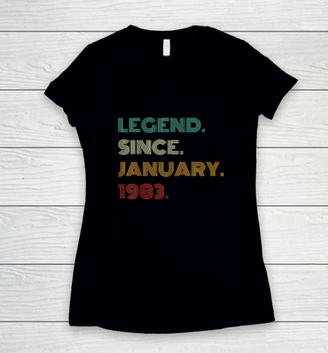 40 Years Old Legend Since January 1983 40th Birthday Women's V-Neck T-Shirt