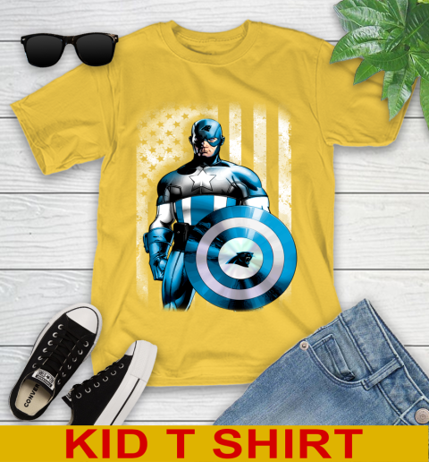 Carolina Panthers NFL Football Captain America Marvel Avengers American Flag Shirt Youth T-Shirt 9