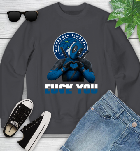 NBA Minnesota Timberwolves Deadpool Love You Fuck You Basketball Sports Youth Sweatshirt 5
